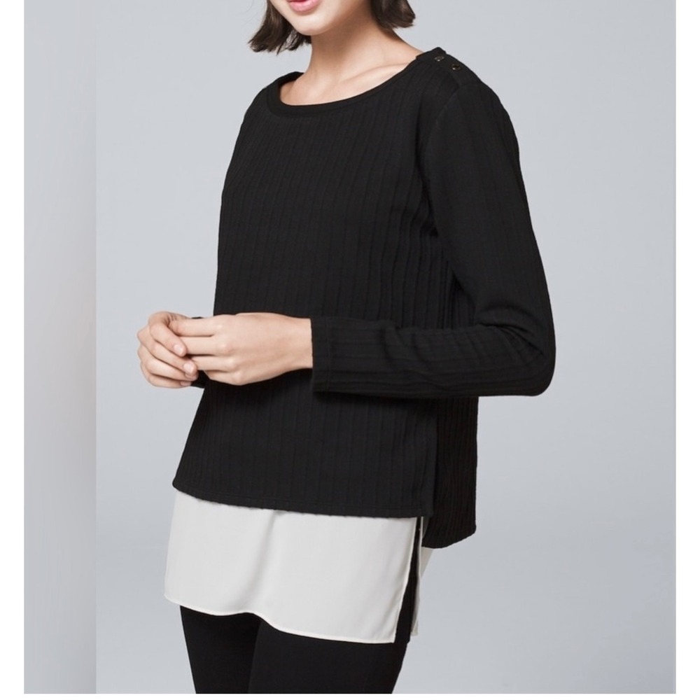 White House Black Market Layered Look Ribbed Knit Top with Buttons Size S